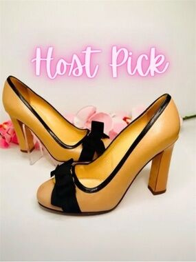Kate Spade New York Camel Leather Bow Pumps Made in Italy Size 7.5